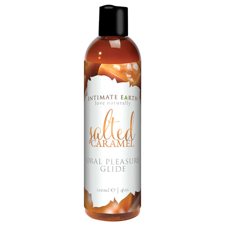 Bottle of Intimate Earth Sea Salt Caramel Flavored Glide, 120 ml.