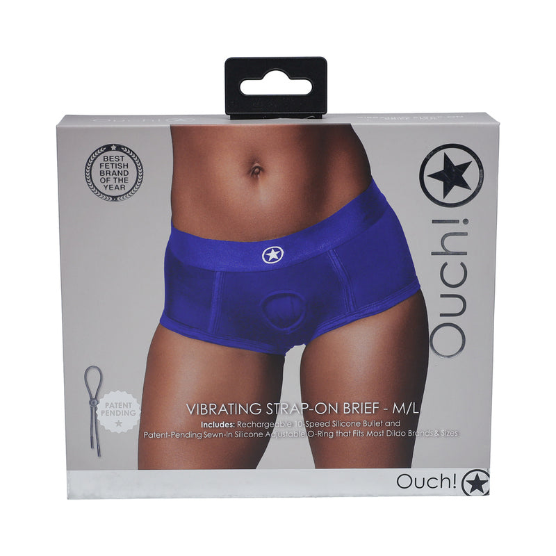 Ouch! Vibrating Strap-on Brief Royal Blue M/L