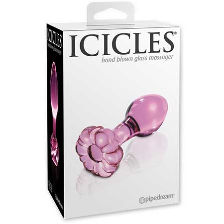 Pipedream Icicles No. 48 Glass 3.5 in. Anal Plug With Flower Base Pink