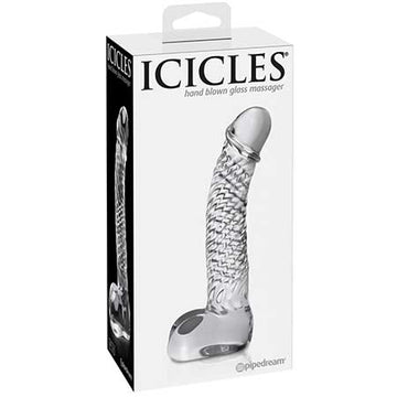 Pipedream Icicles No. 61 Curved Textured 6.5 in. Glass Dildo Clear