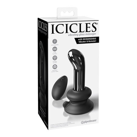 Pipedream Icicles No. 84 Vibrating Curved Glass Massager With Suction Cup Black