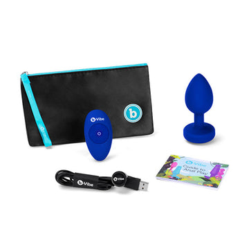 b-Vibe Vibrating Jewel Anal Plug with Gem Base Blue Sapphire L/XL