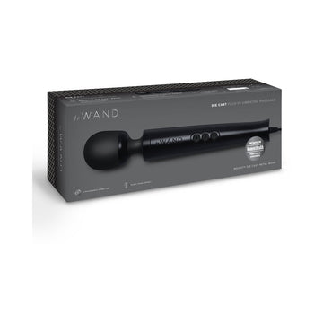 Le Wand black handheld massager in packaging on a white background