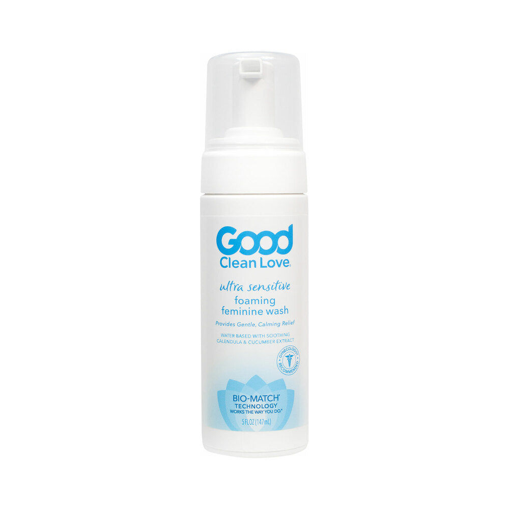 Good Clean Love ultra sensitive foaming feminine wash bottle on a white background