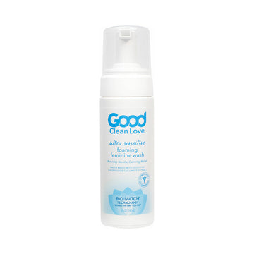 Good Clean Love ultra sensitive foaming feminine wash bottle on a white background