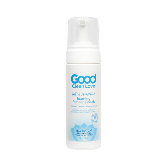 Good Clean Love ultra sensitive foaming feminine wash bottle on a white background